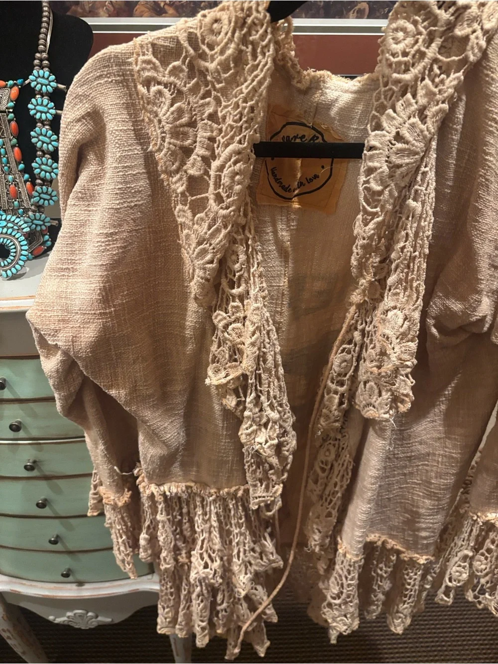 Boho Crochet-Trim Beige Jacket Coat a rare bird - Picture 3 of 6